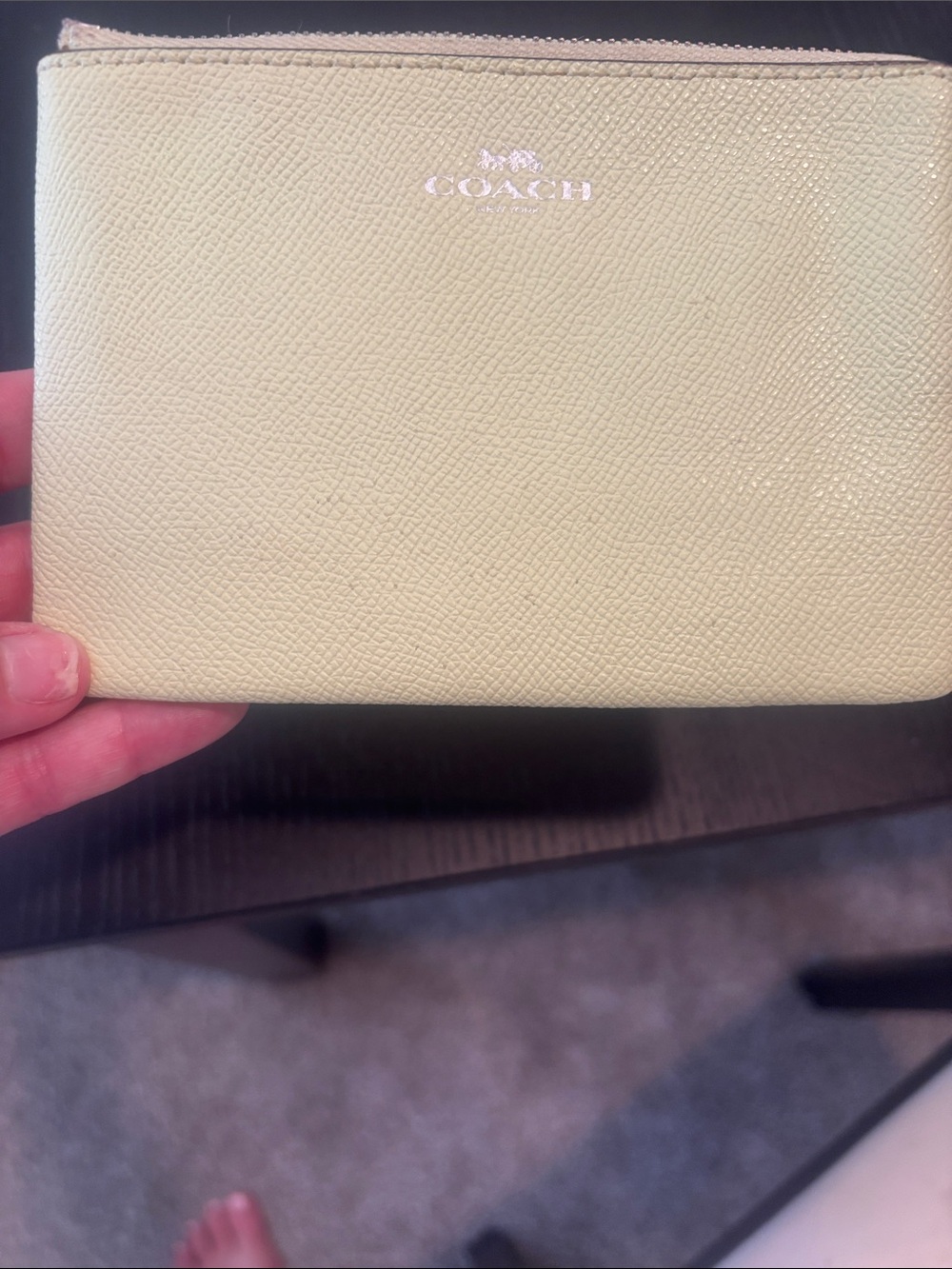 Coach Pale Green Saffiano Leather Rehab Zip Pouch with Silver Logo